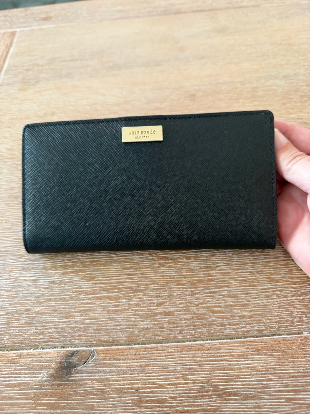kate spade Black Saffiano Leather Long Card Holder with Gold Plaque